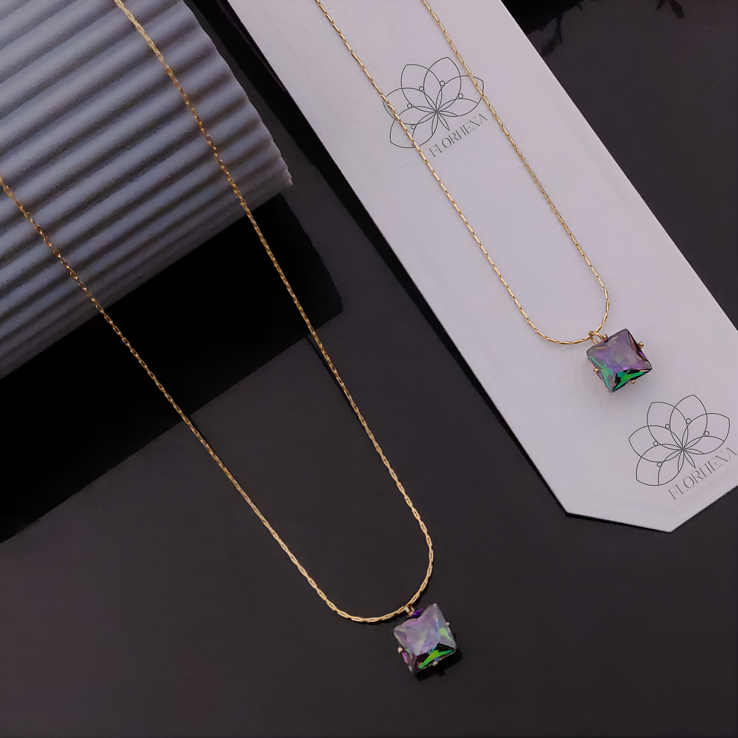 Aurora Kiss Necklace – Colorful Crystal Pendant on Thin Gold Chain