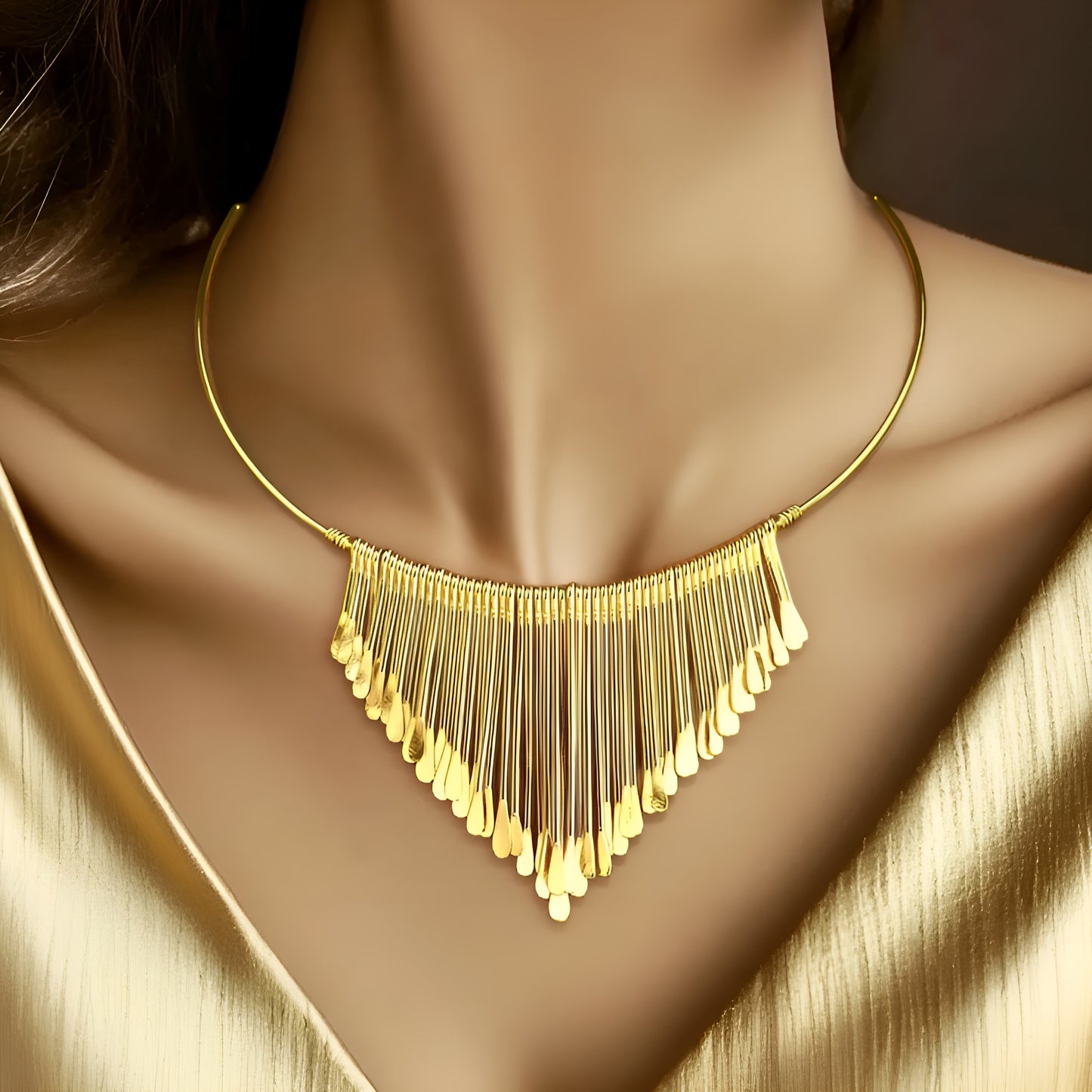 Bold Gold Fringe Collar Necklace