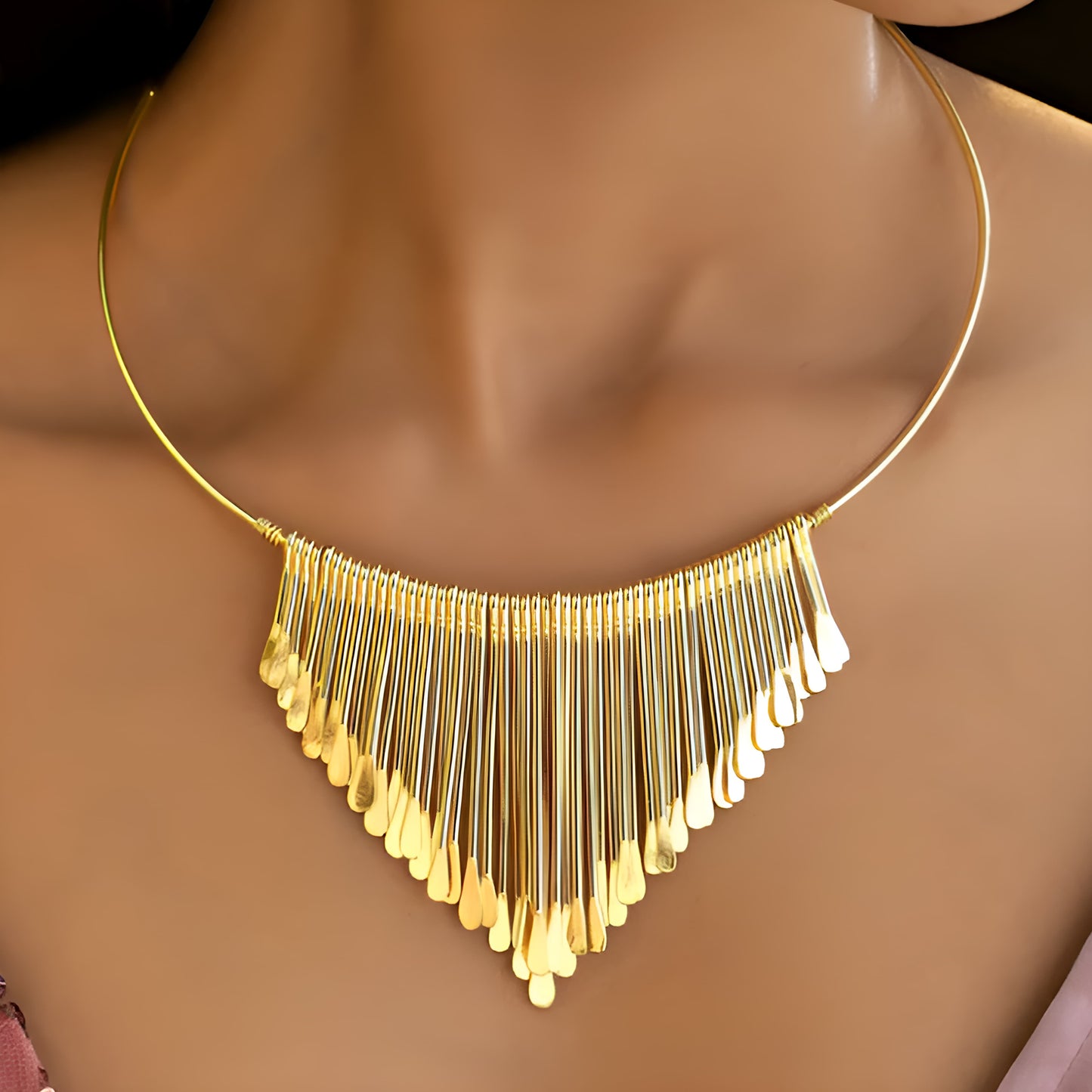 Bold Gold Fringe Collar Necklace
