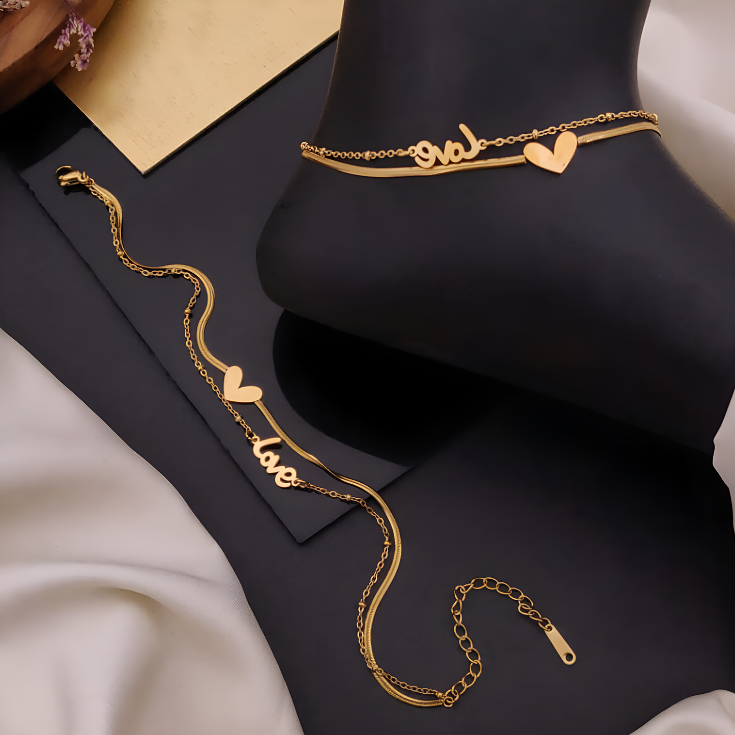 Florhena Love Heart Gold Anklet