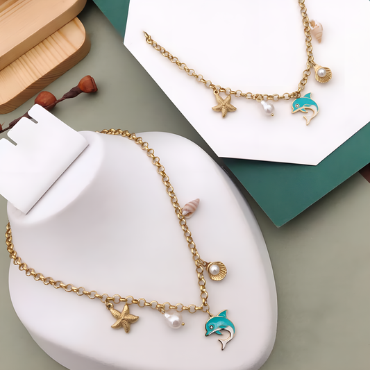 Blue Mirage Dolphin Pendent Necklace