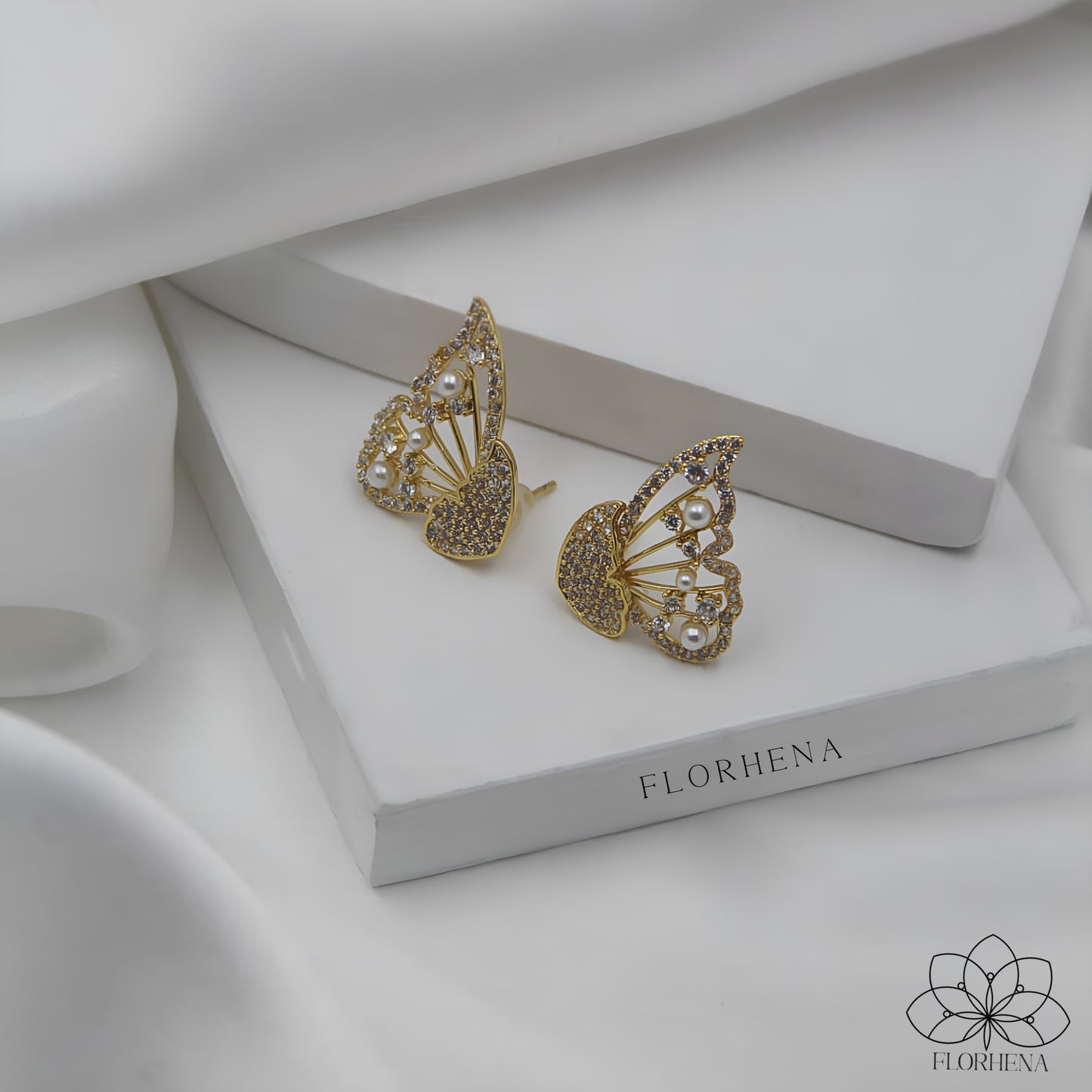 Pearl Wing Butterfly Stud Earrings