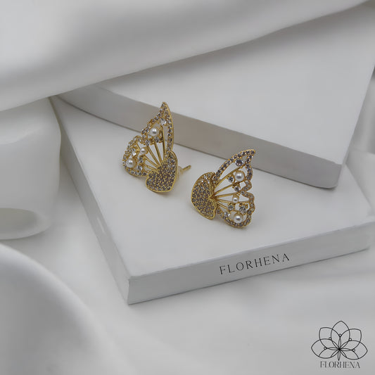 Pearl Wing Butterfly Stud Earrings