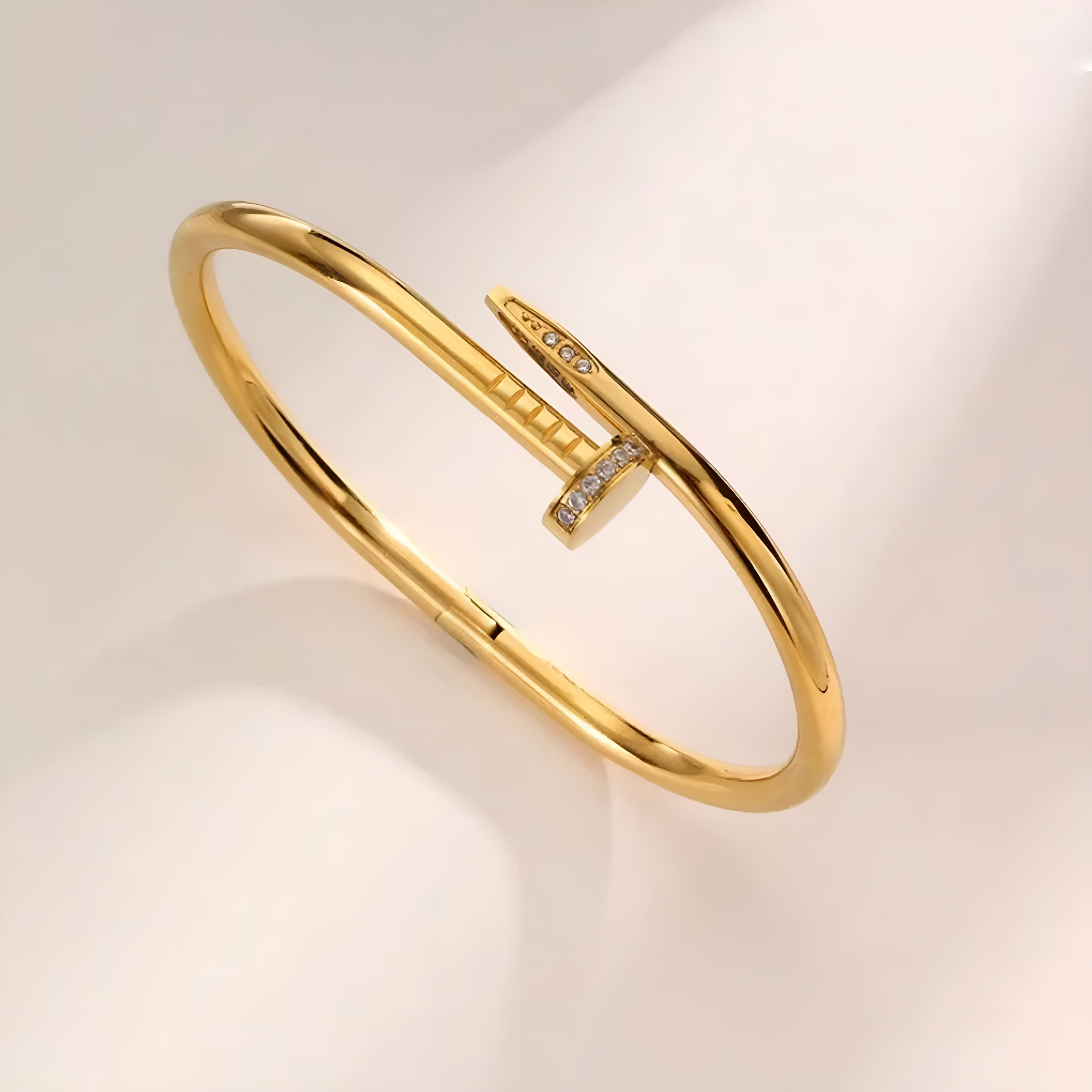 Gold-Plated Nail Cuff Bracelet with Crystal Accents
