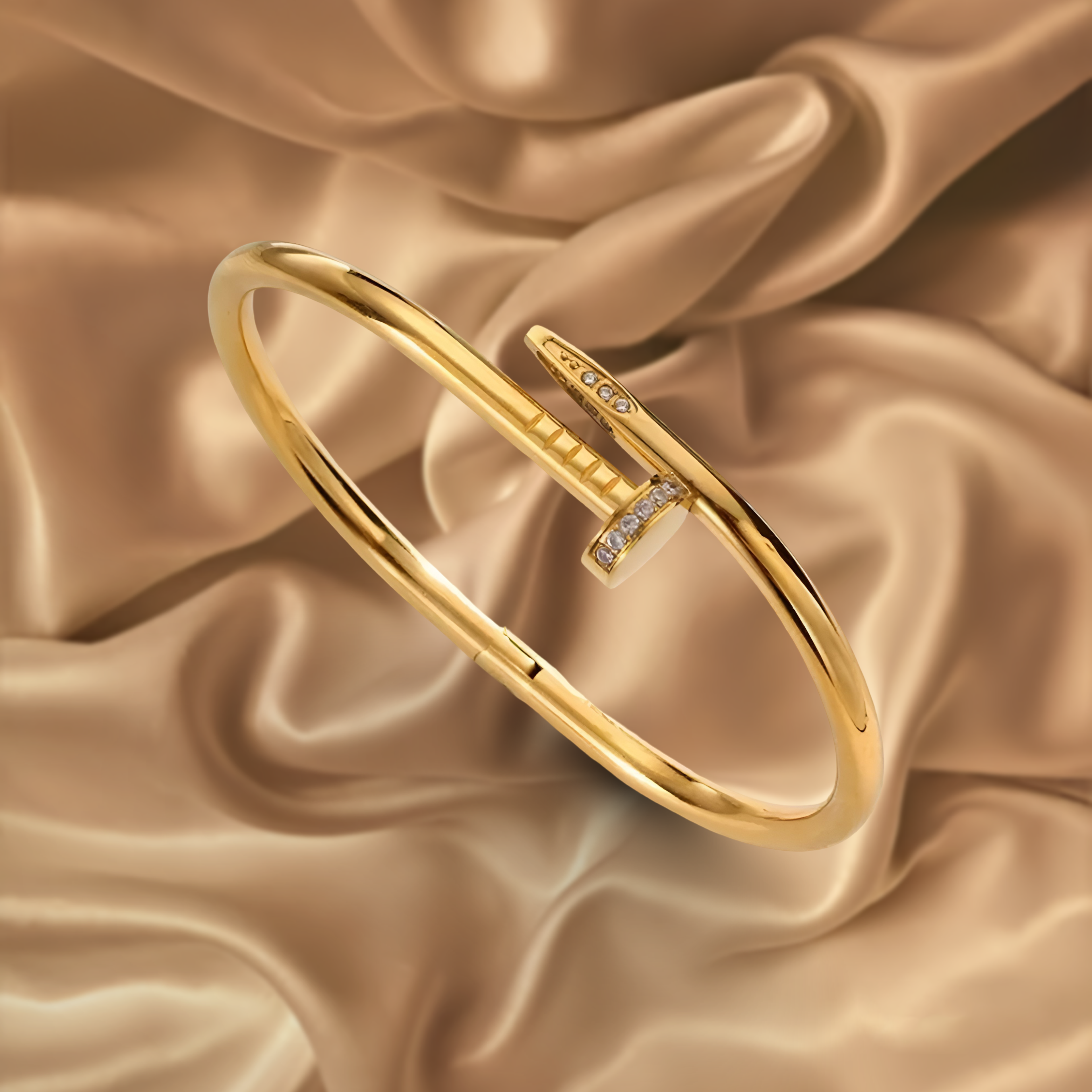Gold-Plated Nail Cuff Bracelet with Crystal Accents