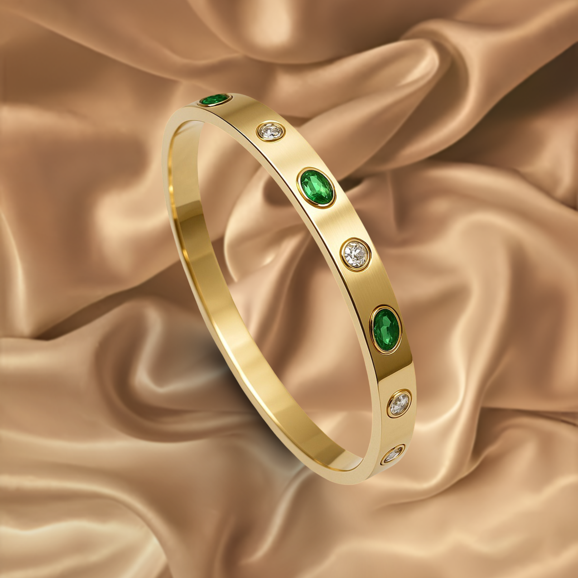 Radiant Emerald & Diamond Accented Gold-Plated Bangle