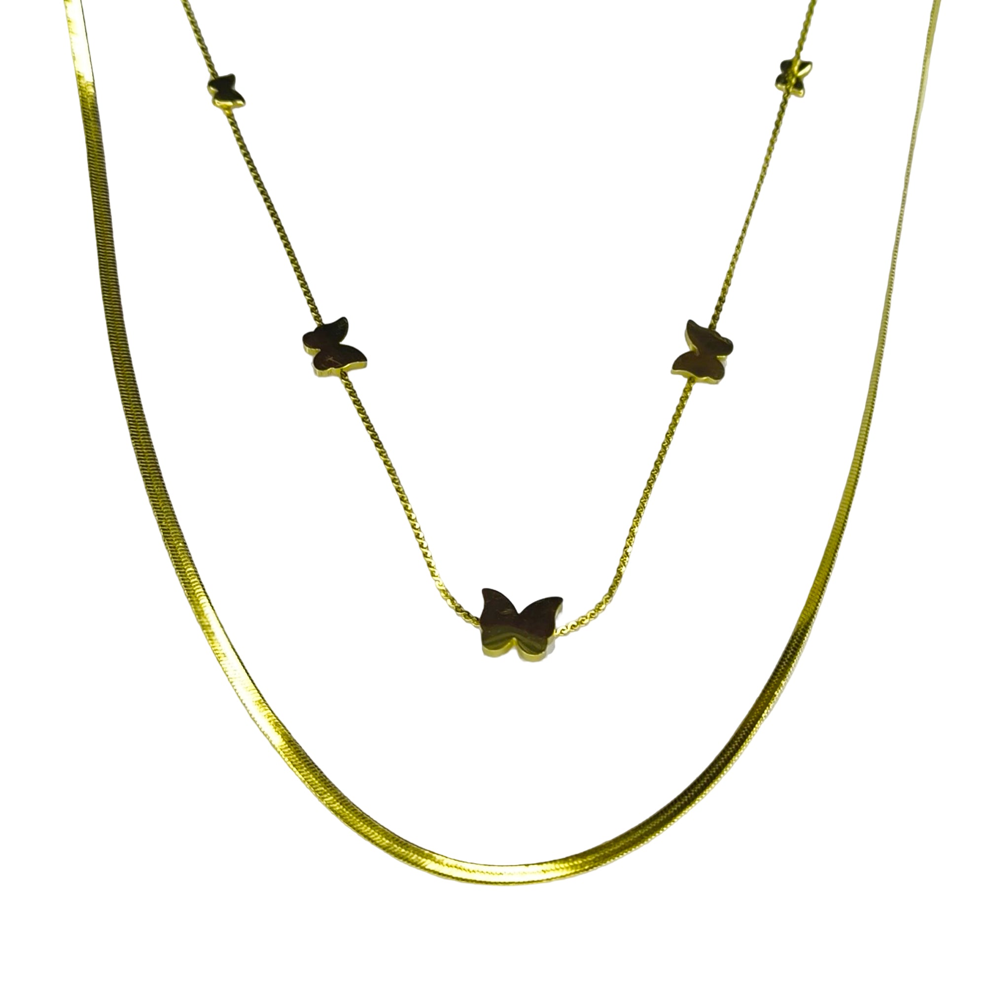 Golden Flutter Layered Necklace Set