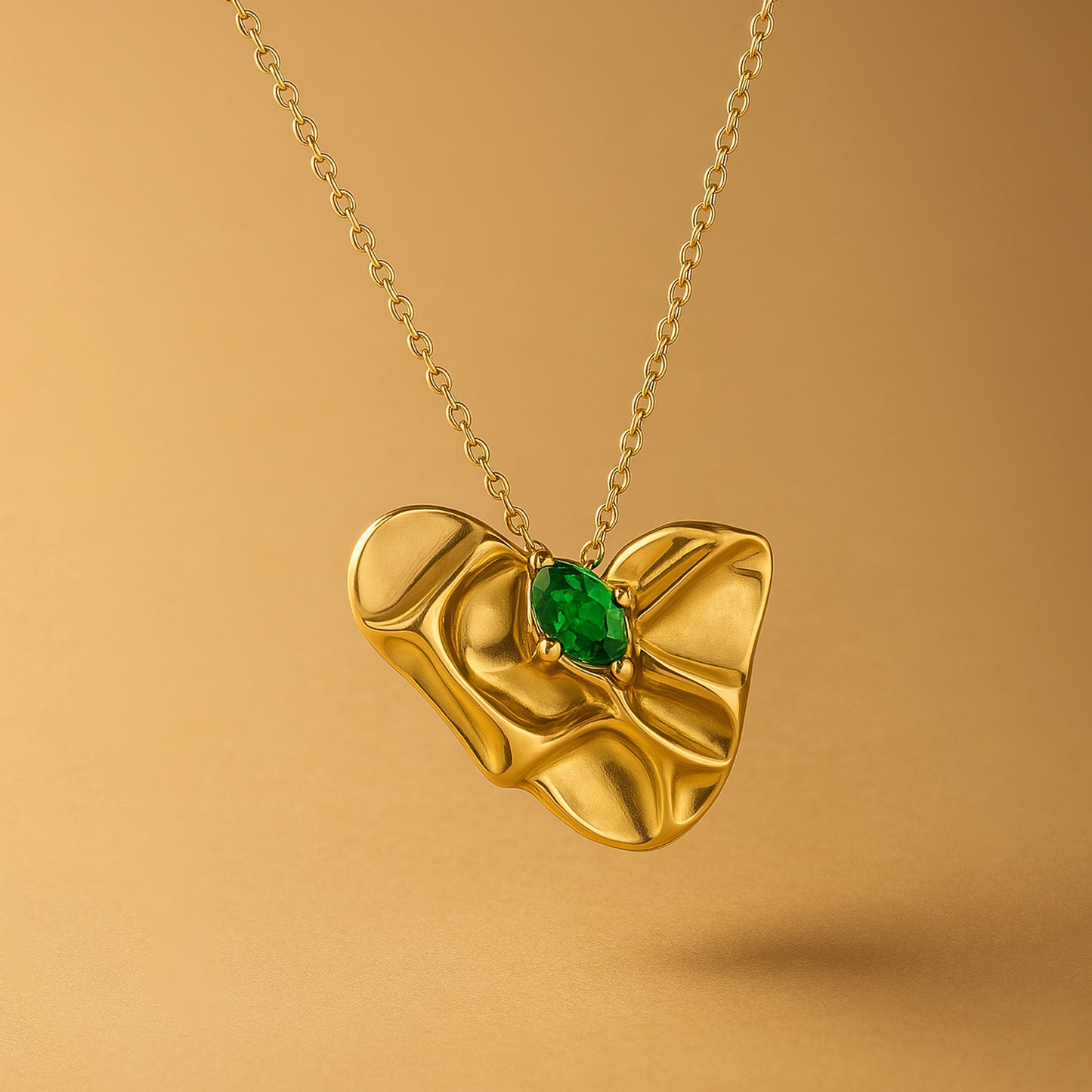 Golden Wave Green Gemstone Necklace