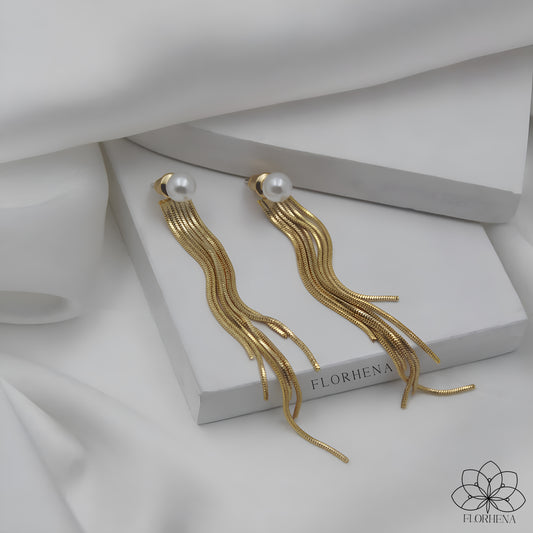Celestia Wave Pearl Drop Earrings