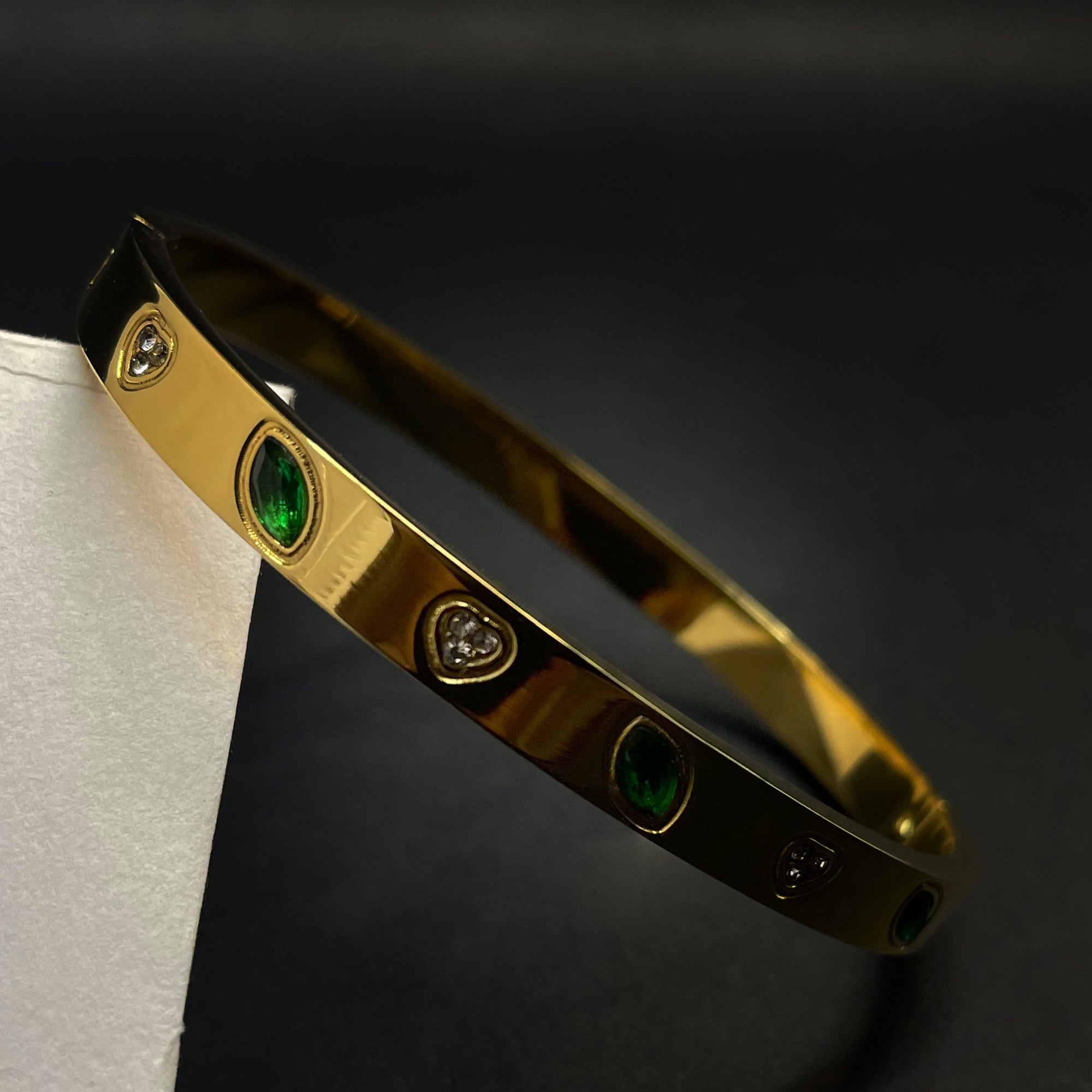 Radiant Emerald & Diamond Accented Gold-Plated Bangle