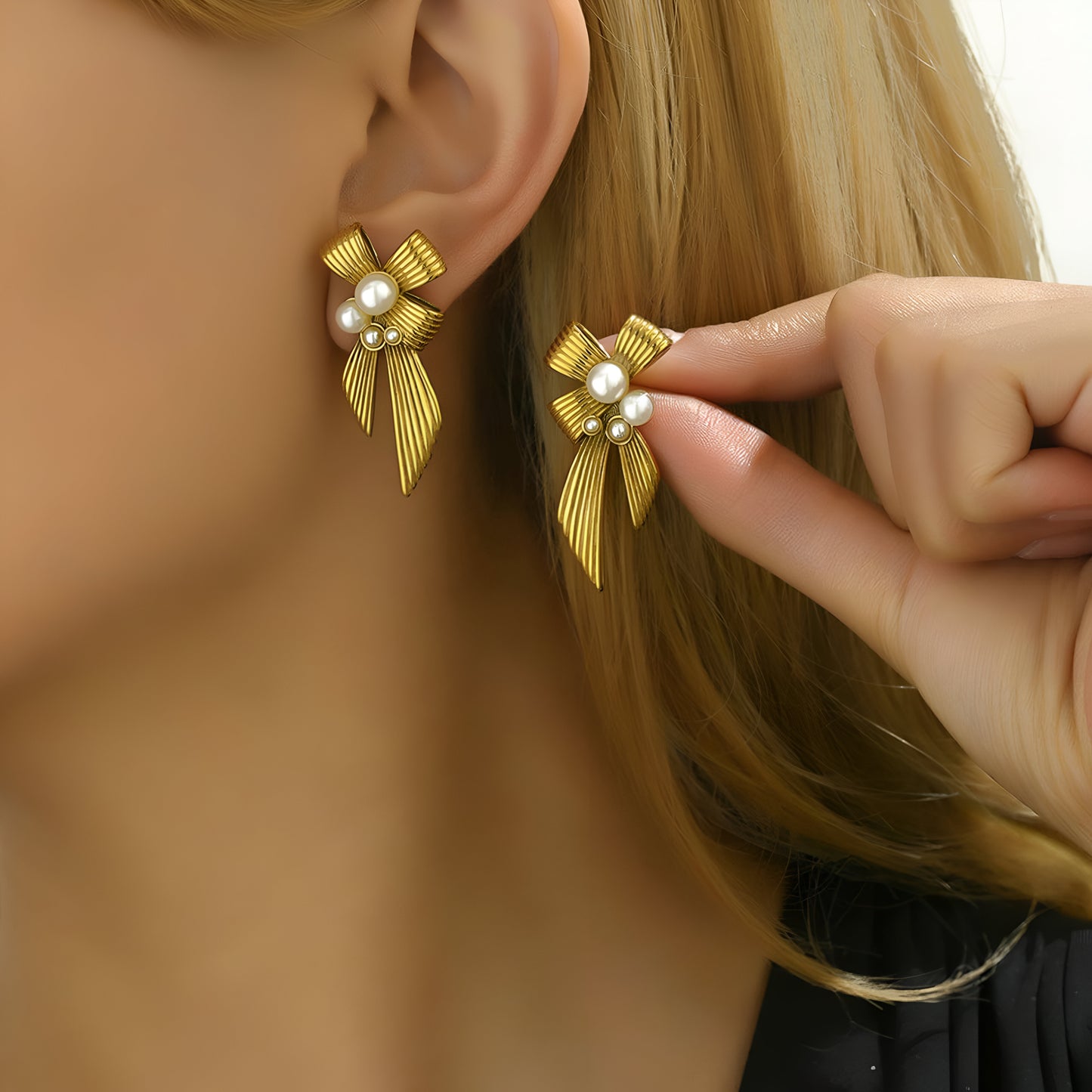 Vintage Bow Pearl Drop Earrings