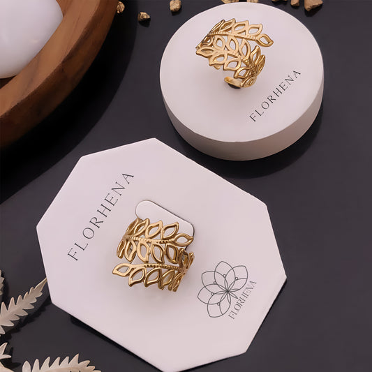 Gold Leaf Vine Hoop Ring