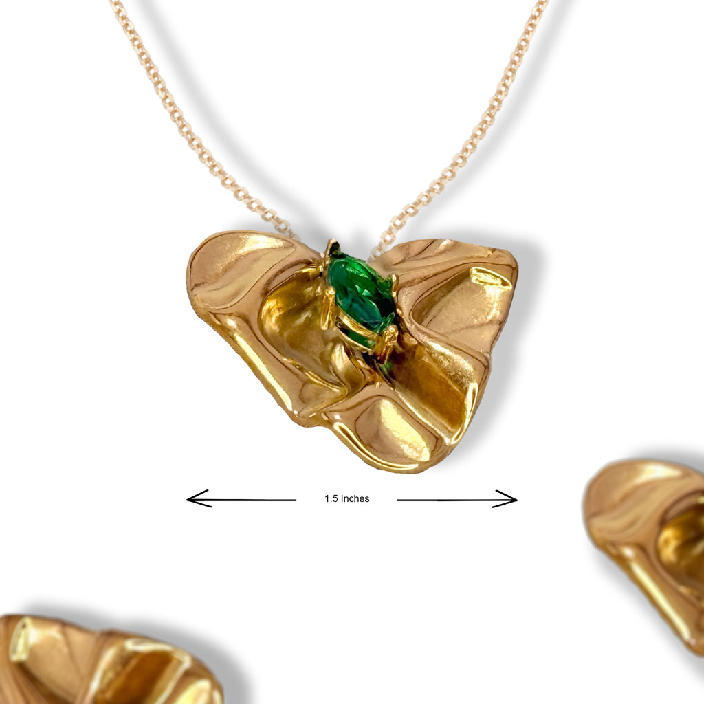 Florhena Luxe Bloom Pendant – 18K Gold Plated leaf with Emerald Green Gemstone
