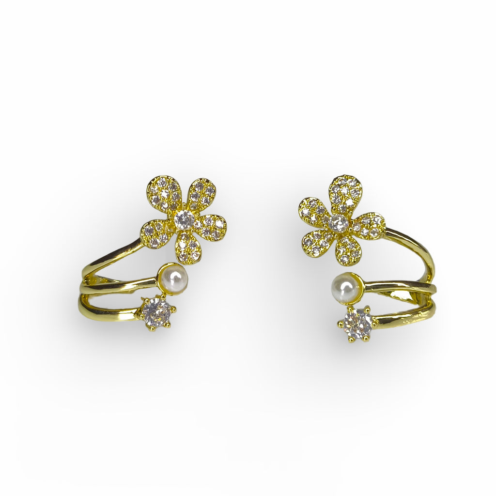 Bloom & Pearl Dual Band Floral Stud Earrings
