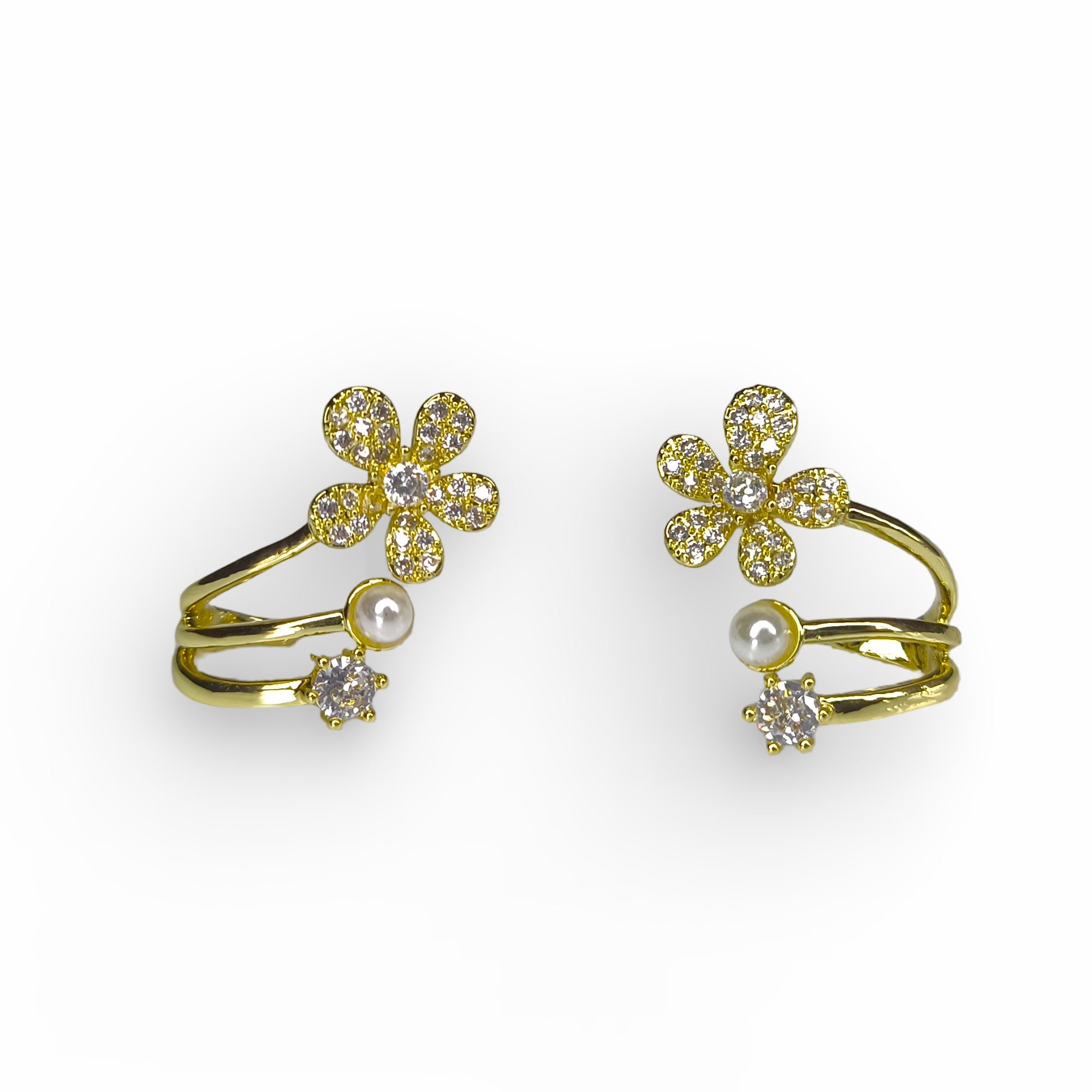 Bloom & Pearl Dual Band Floral Stud Earrings
