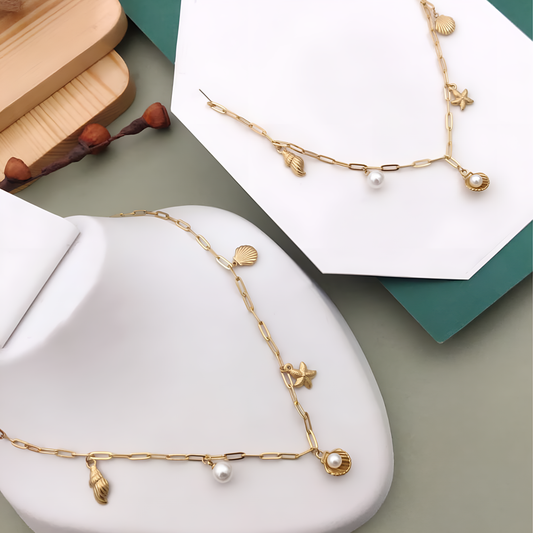 Seashore Whisper Gold-Plated Charm Necklace