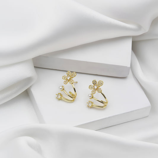 Bloom & Pearl Dual Band Floral Stud Earrings