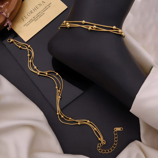 Gold Beaded Layered Anklet