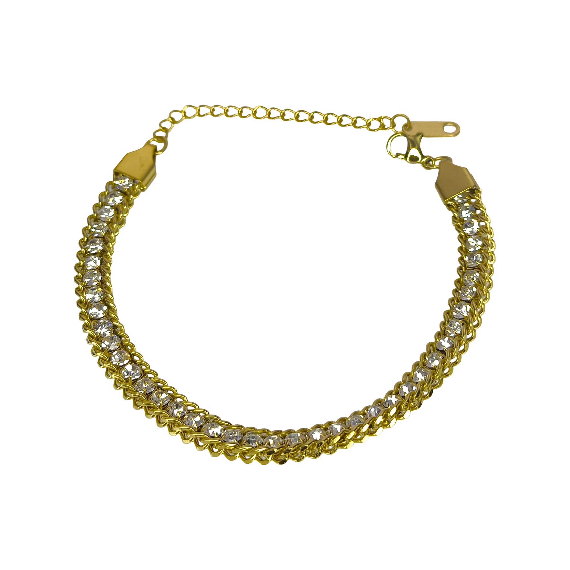 Crystal Chain Gold Bracelet