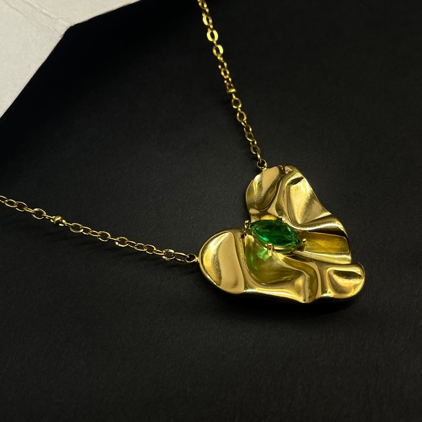 Golden Wave Green Gemstone Necklace