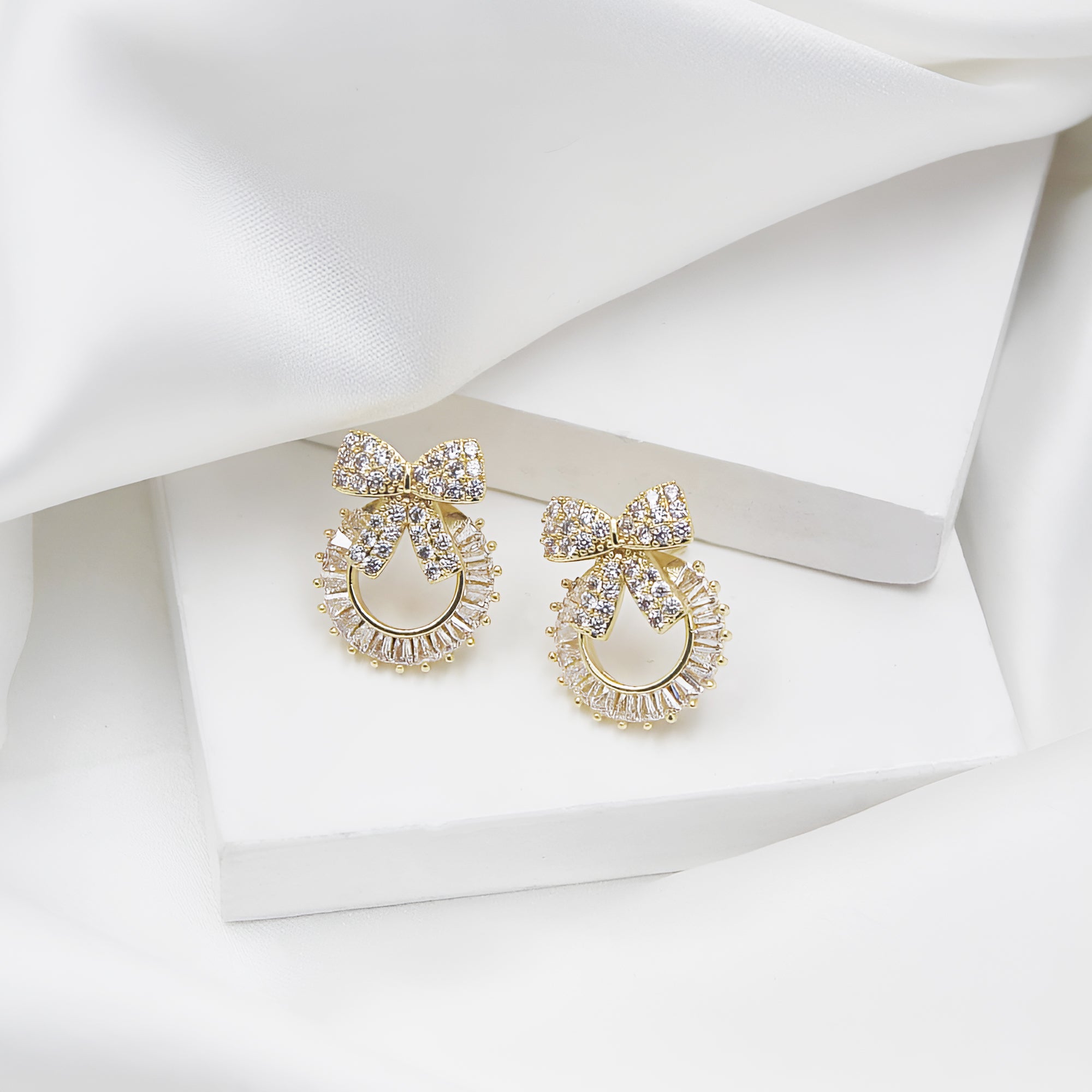 Crystal Bow Charm Stud Earrings