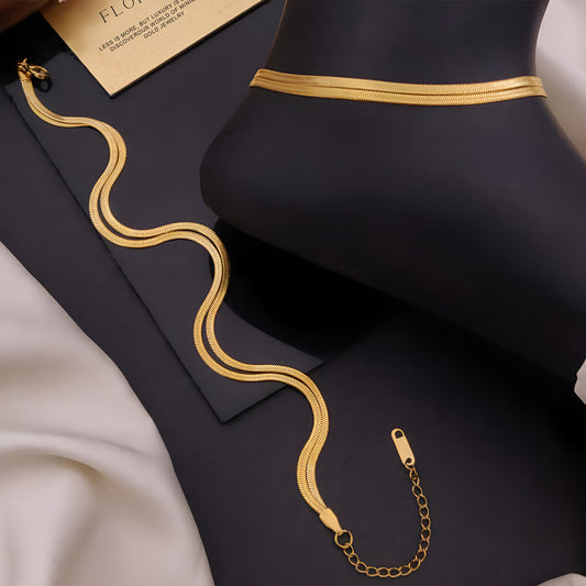 Sleek Gold Flat Snake Chain Anklet