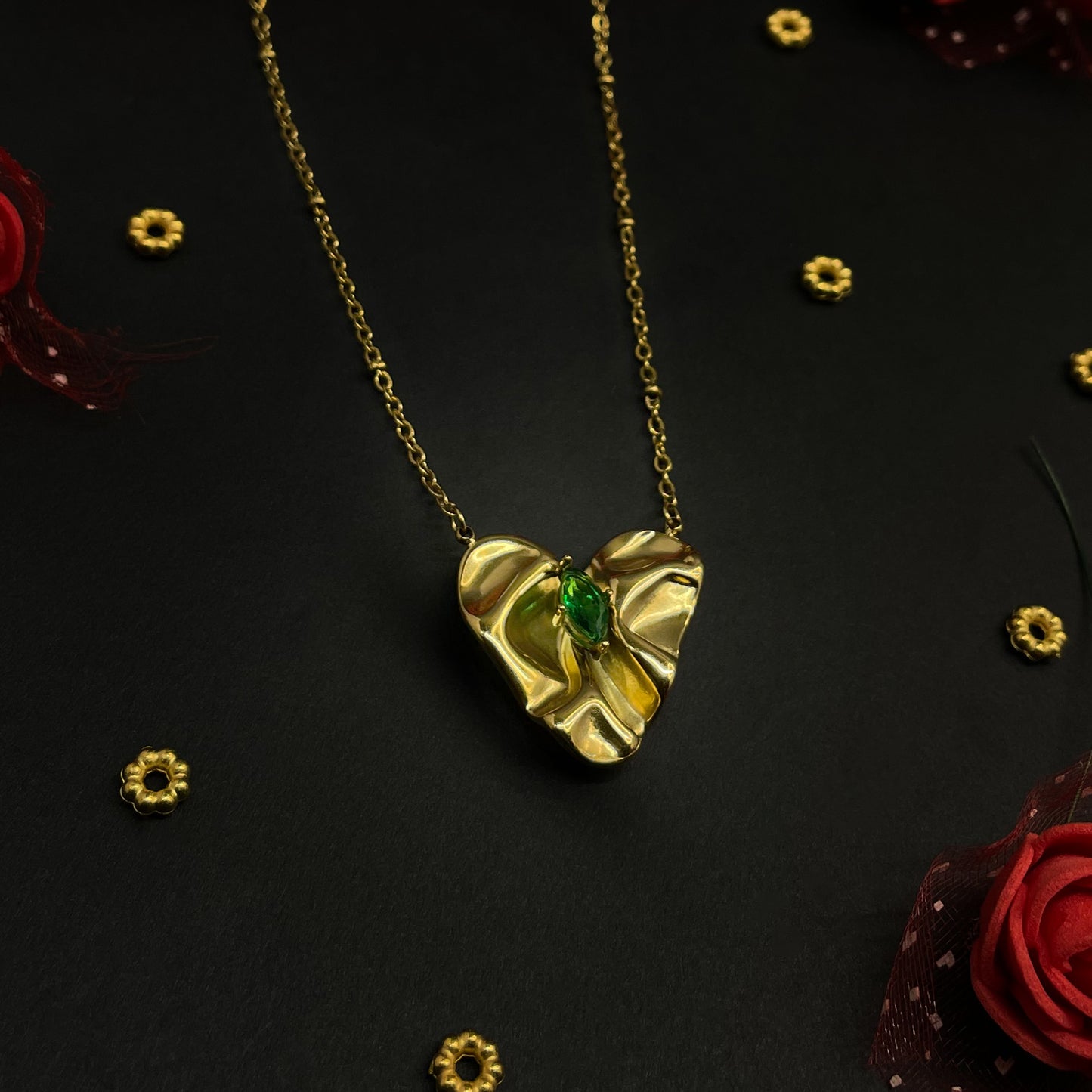 Golden Wave Green Gemstone Necklace