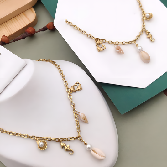 Oceanic Charm Gold-Plated Shell Necklace