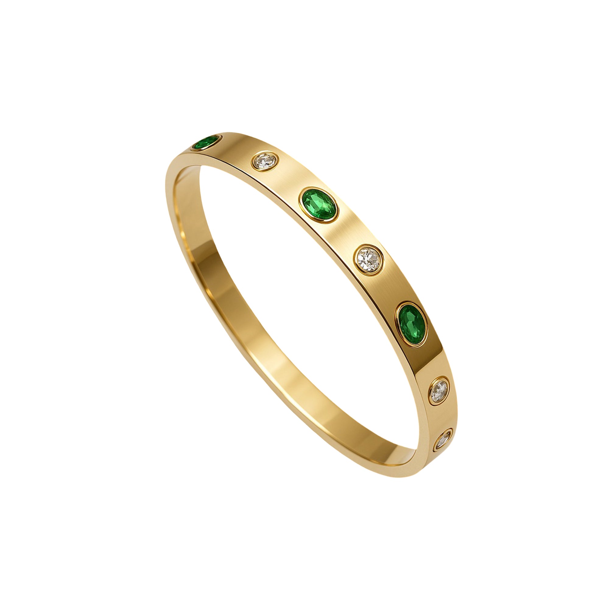 Radiant Emerald & Diamond Accented Gold-Plated Bangle