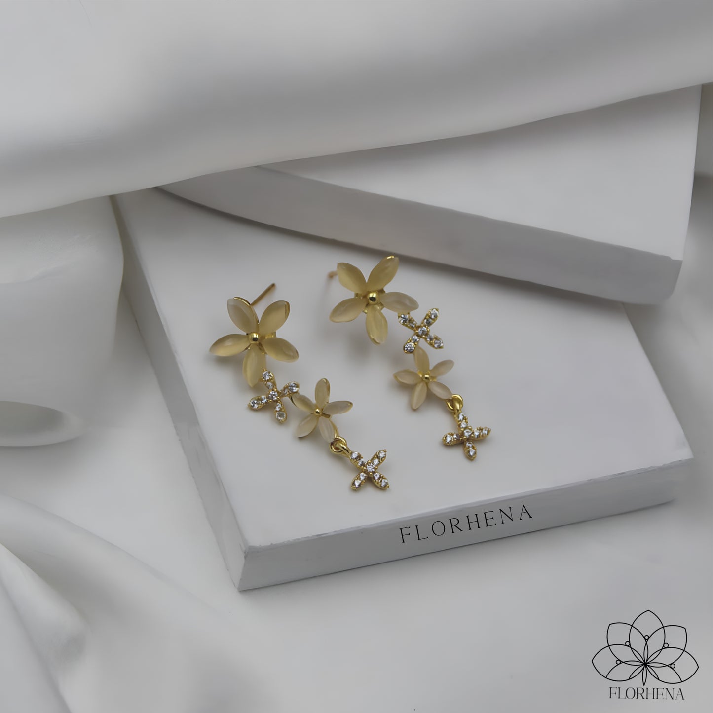 Golden Bloom Luxe Crystal Flower Drop Earrings