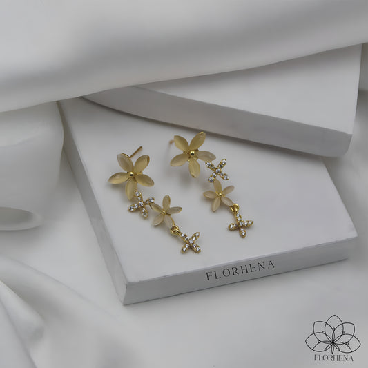 Golden Bloom Luxe Crystal Flower Drop Earrings