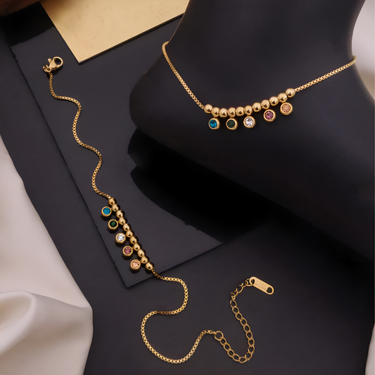 Florhena Colorful Gemstone Bead Gold Anklet