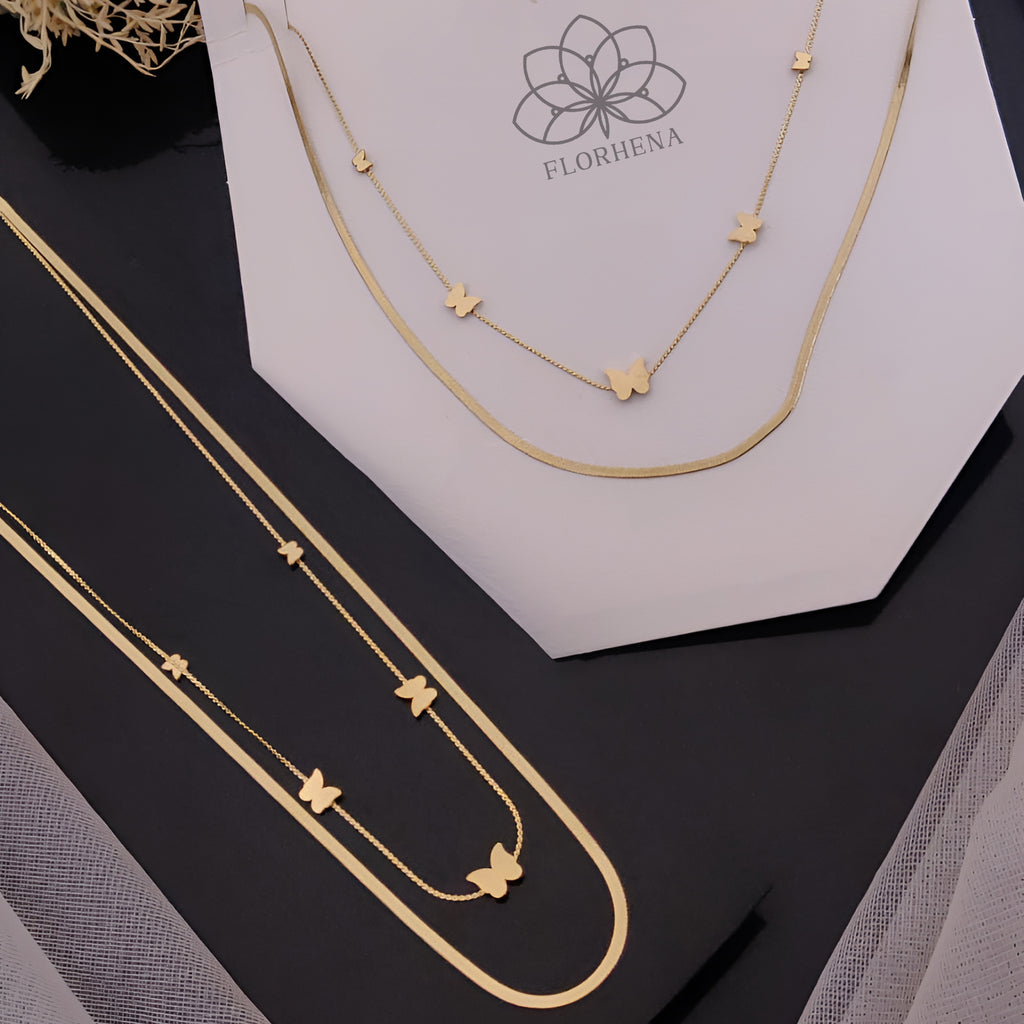 Golden Flutter Layered Necklace Set
