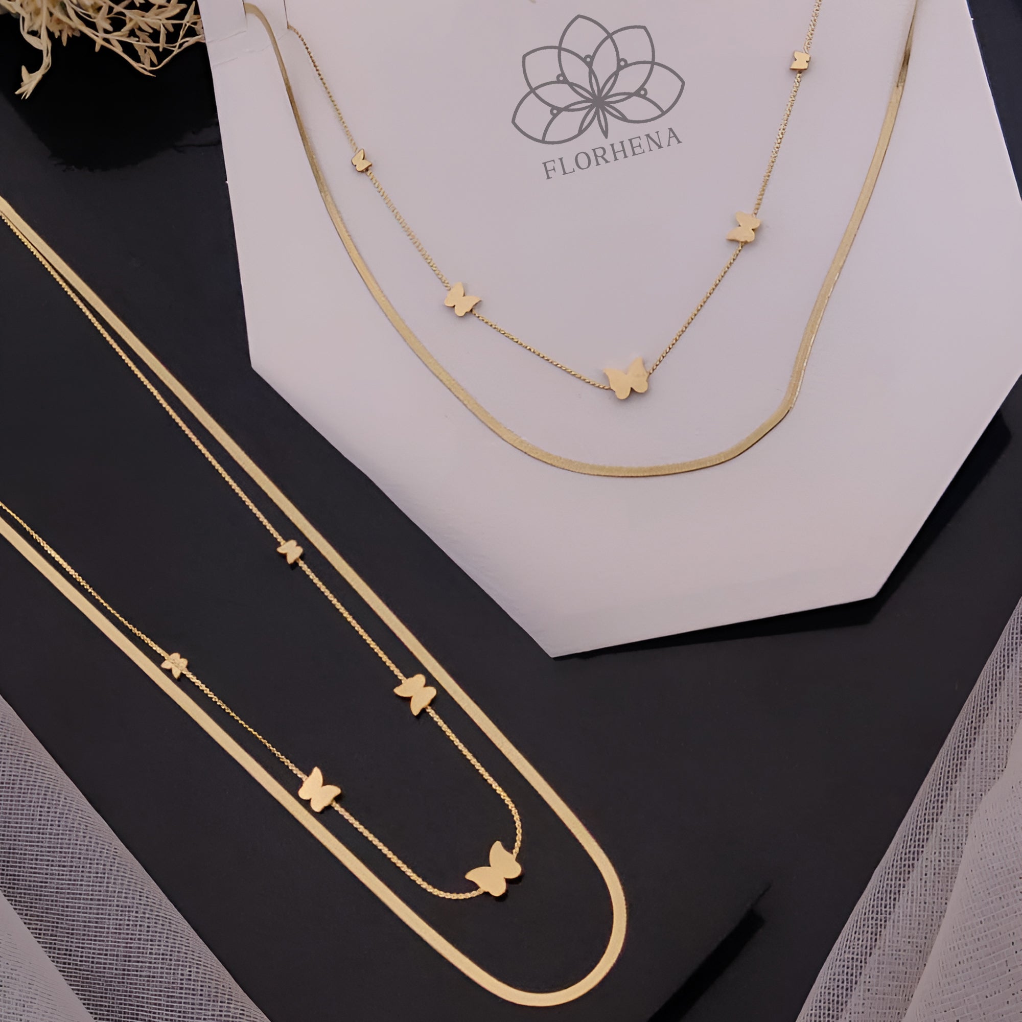 Golden Flutter Layered Necklace Set