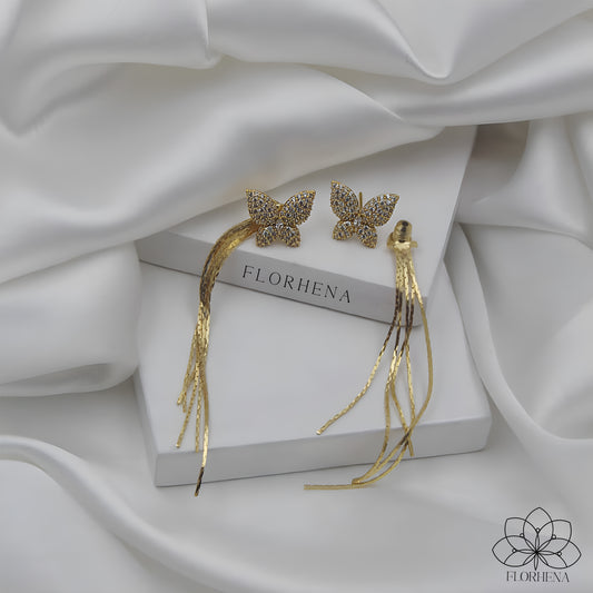 Golden Butterfly Tassel Earrings
