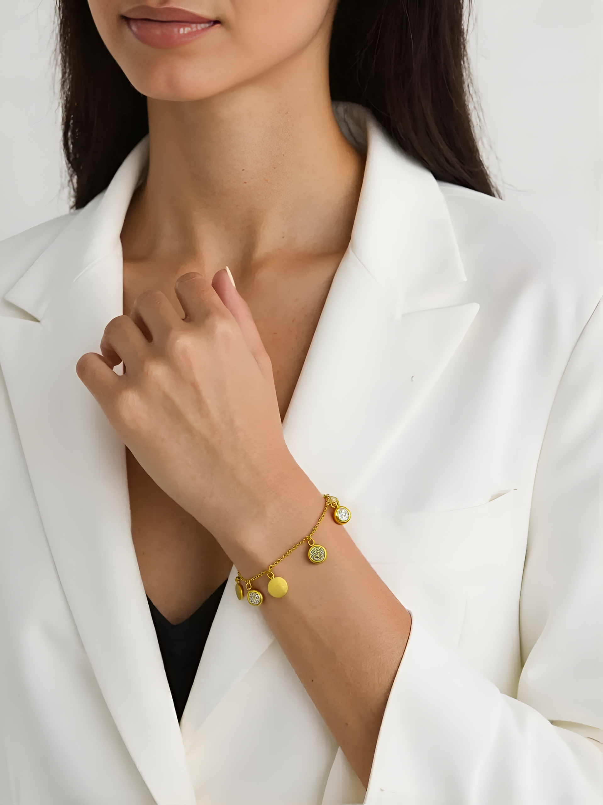 Florhena Dazzle Drops Bracelet – 18K Gold Plated Chain with Sparkling Charms & Crystal Accents