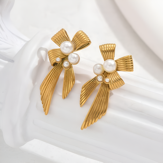 Vintage Bow Pearl Drop Earrings