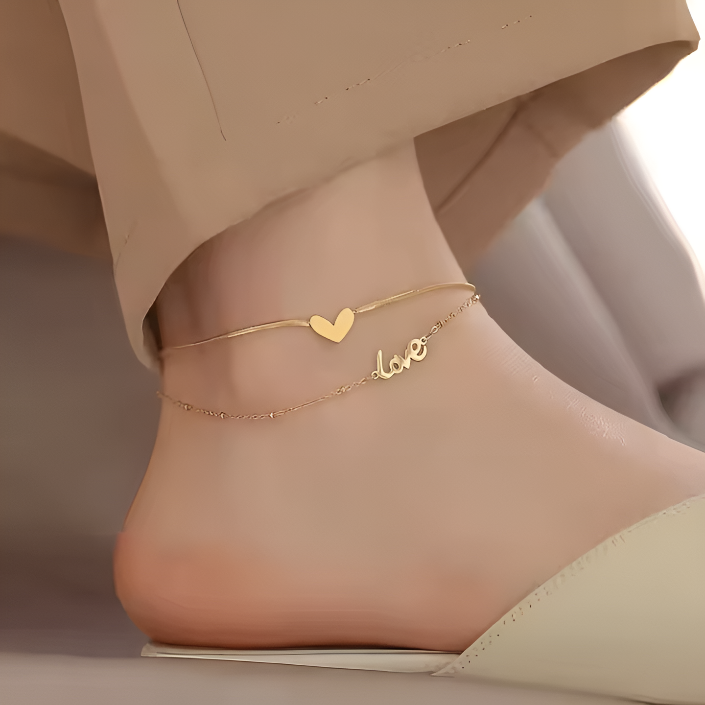Florhena Love Heart Gold Anklet